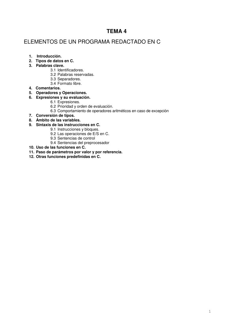 Imágen de pdf Tema 4 - Elementos de un programa redactado en C